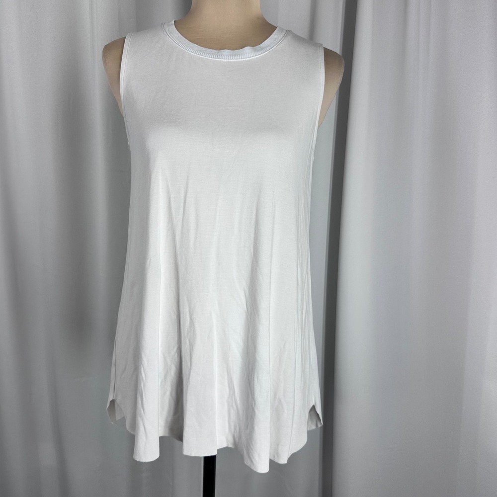 Spanx White Sleeveless Swing Tank Top Crew Neck Rayon‎ Blend Size Small READ